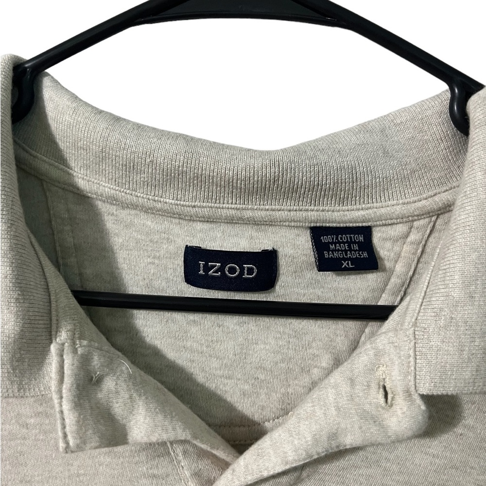 IZOD Henley Polo Sweater Beige Pullover Logo Cotton Mens XL - Picture 3 of 3